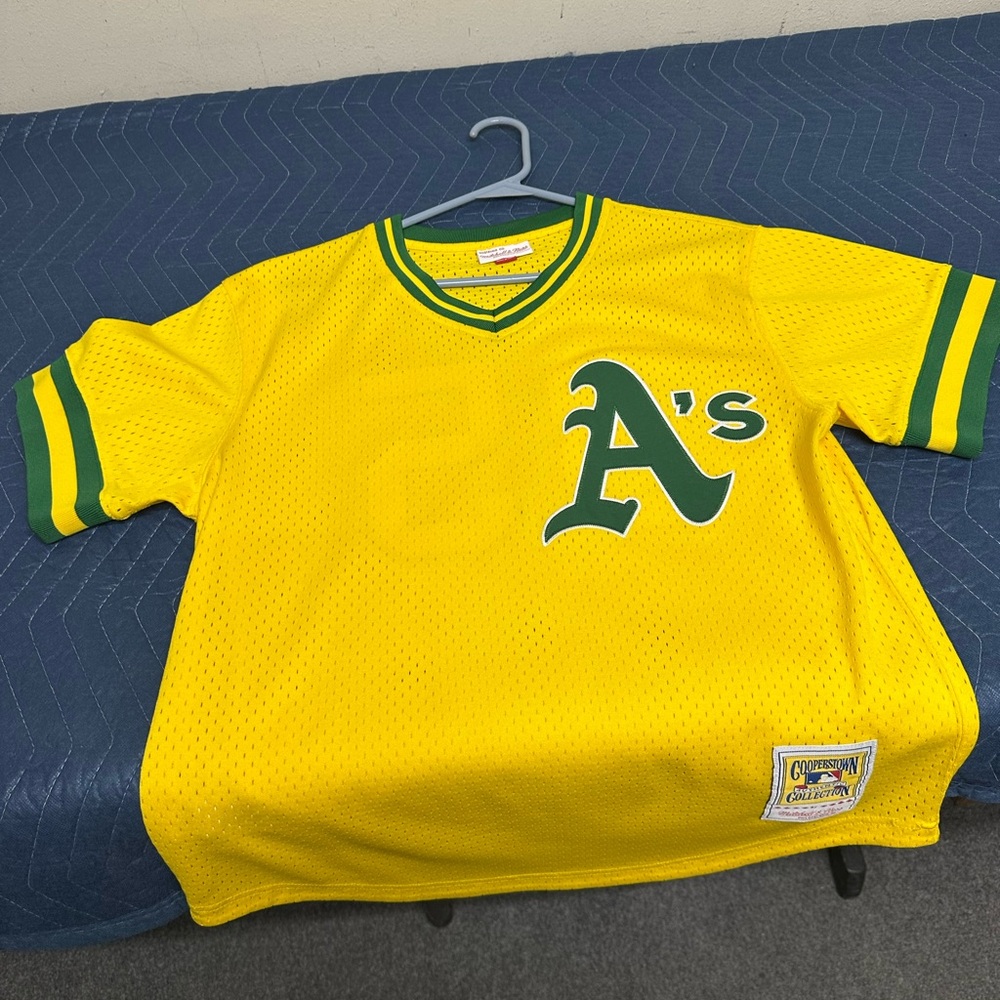 Mitchell & Ness Yellow Green Oakland Athletics Jersey